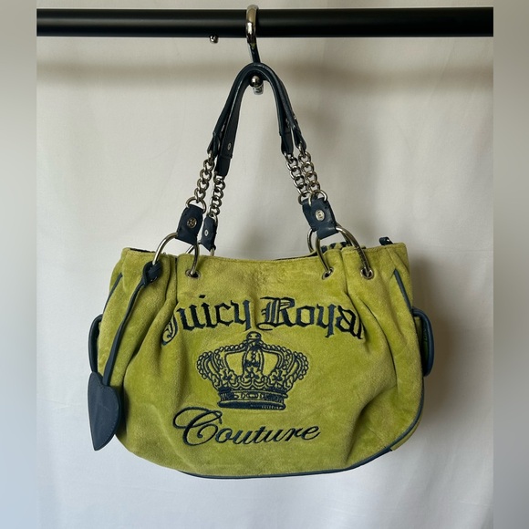 Juicy Couture Handbags - Vintage Y2K Juicy Couture Lime Green and Navy Blue Velour Bag